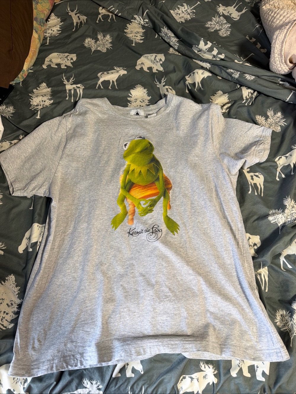 Disney Gray Tee with Green and Orange Kermit Graphic